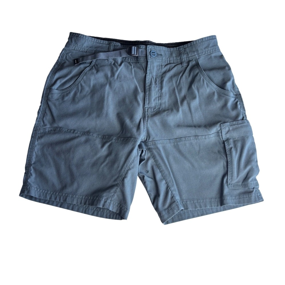 Prana Zion Shorts Mens 32 Slate Blue Gray Stretch Hiking Cargo Belted 8in Inseam